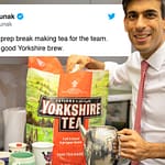 Rishi Sunak "Quick Budget prep break making tea for the team. Nothing like a good Yorkshire brew."